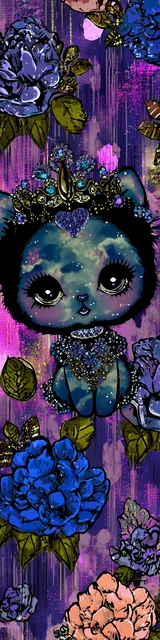 Free kawaii cats bookmark featuring a purple and blue floral princess cat